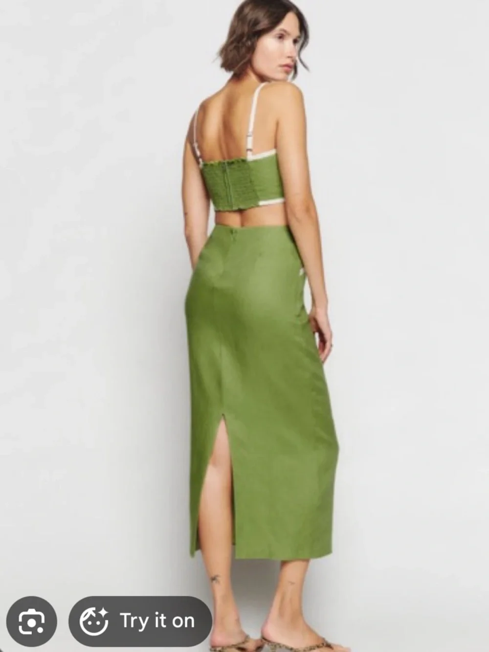 Reformation Elena Linen Skirt Set Avocado Green